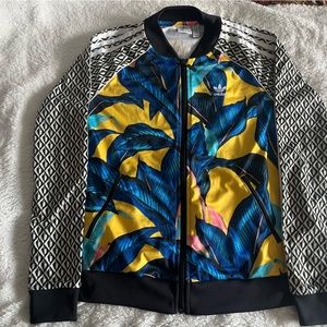 ADIDAS× Farm RIO Banana Leaf Yellow Royal Blue Zips Sporty Baseball Track Jacket